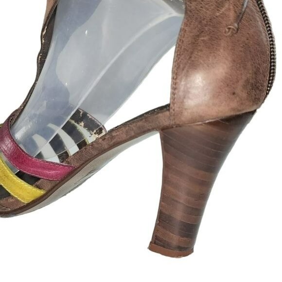 Vintage Style Brown Real Leather Peep Toe Block Heel Strappy Gladiator Sandals - Picture 6 of 16